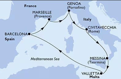 MSC World Asia ile Malta ve Sicilya'lı Batı Akdeniz Turu THY ile / 8 Gece Konaklamalı / İstanbul Çıkışlı / 6 Mart - 2